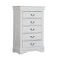 Ryla Tall Dresser Chest, 5 Drawers, Nickel Metal Handles, White Solid Wood By Casagear Home