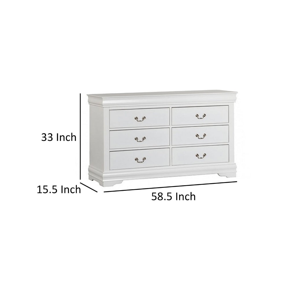 Ryla Wide Dresser Chest 6 Drawers Nickel Metal Handles White Solid Wood By Casagear Home BM319850