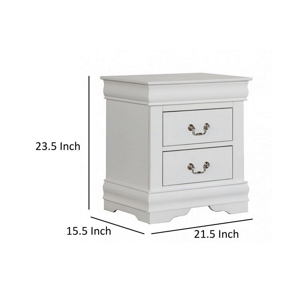 Ryla Nightstand 2 Drawers Classic White Solid Wood Nickel Metal Handles By Casagear Home BM319851