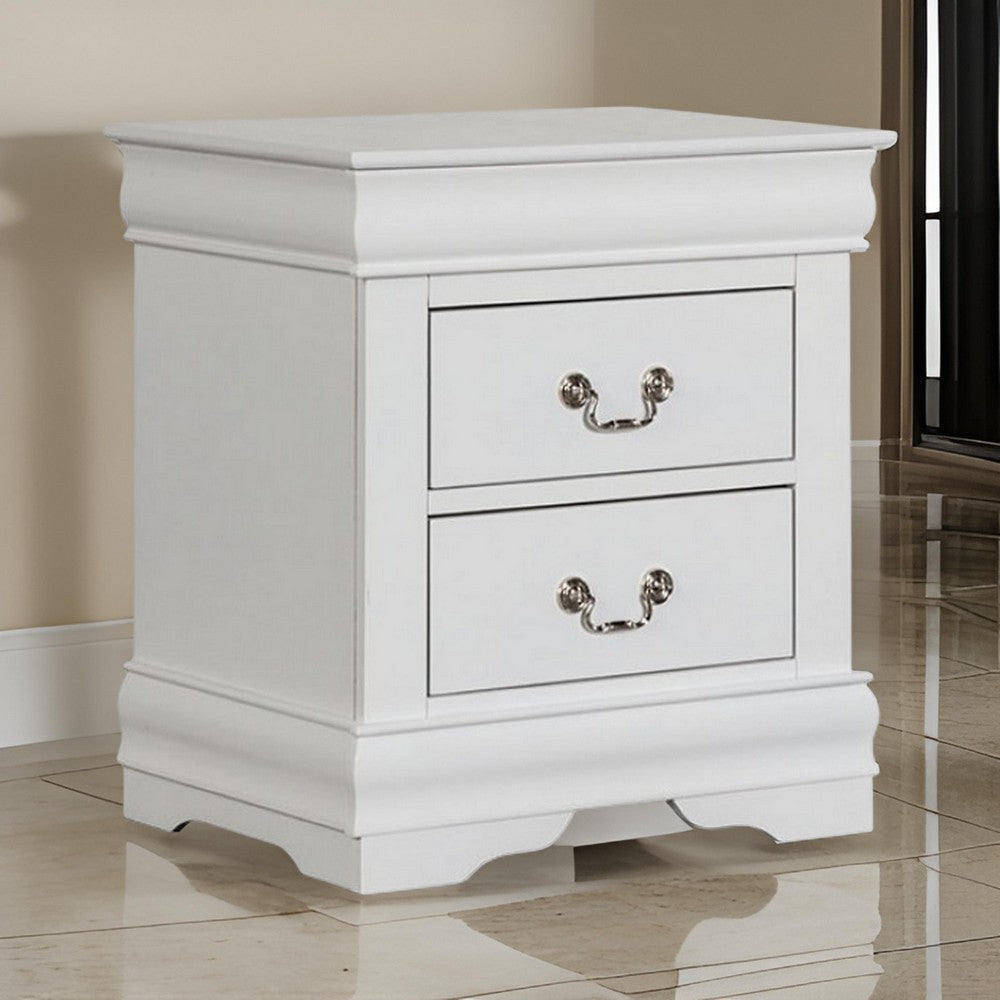 Ryla Nightstand 2 Drawers Classic White Solid Wood Nickel Metal Handles By Casagear Home BM319851