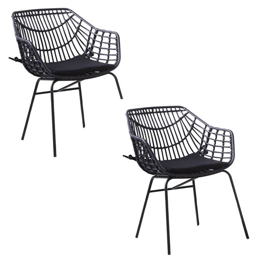 Niya Patio Chair Set of 2, Polyester, Black Steel, Outdoor Rattan Wicker By Casagear Home