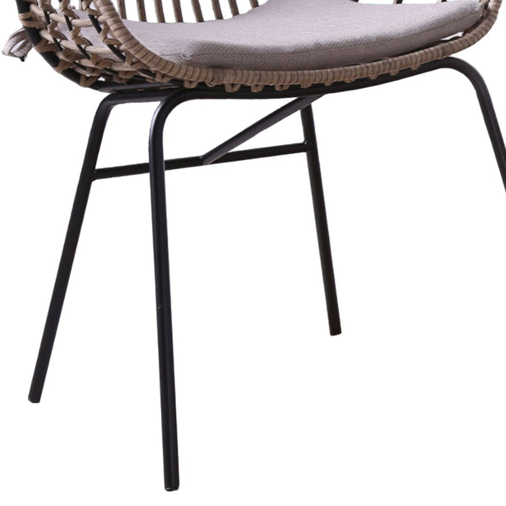 Niya Patio Chair Set of 2 Black Steel Gray Brown Outdoor Rattan Wicker By Casagear Home BM319858