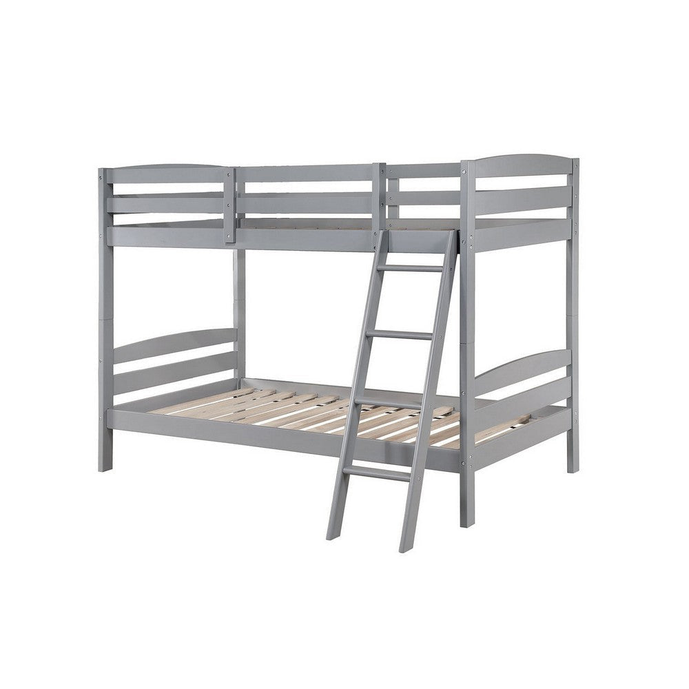 Hina Twin Bunk Bed Angled Ladder Sturdy Slat Design Gray Solid Wood By Casagear Home BM319861