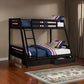 Emily Twin Over Full Bunk Bed with Ladder 2 Drawers Black Solid Wood By Casagear Home BM319863