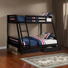 Emily Twin Over Full Bunk Bed with Ladder 2 Drawers Black Solid Wood By Casagear Home BM319863