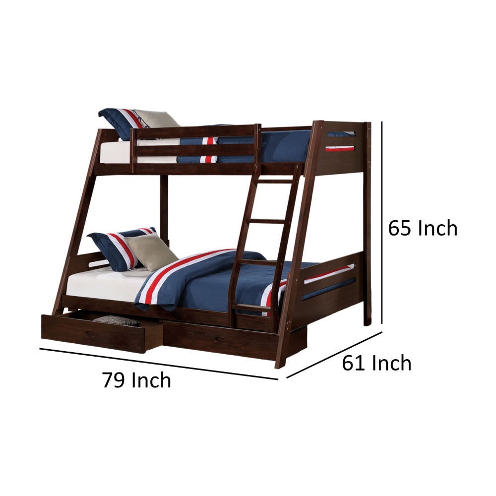 Emily Twin Over Full Bunk Bed with Ladder 2 Drawers Espresso Brown Wood By Casagear Home BM319864