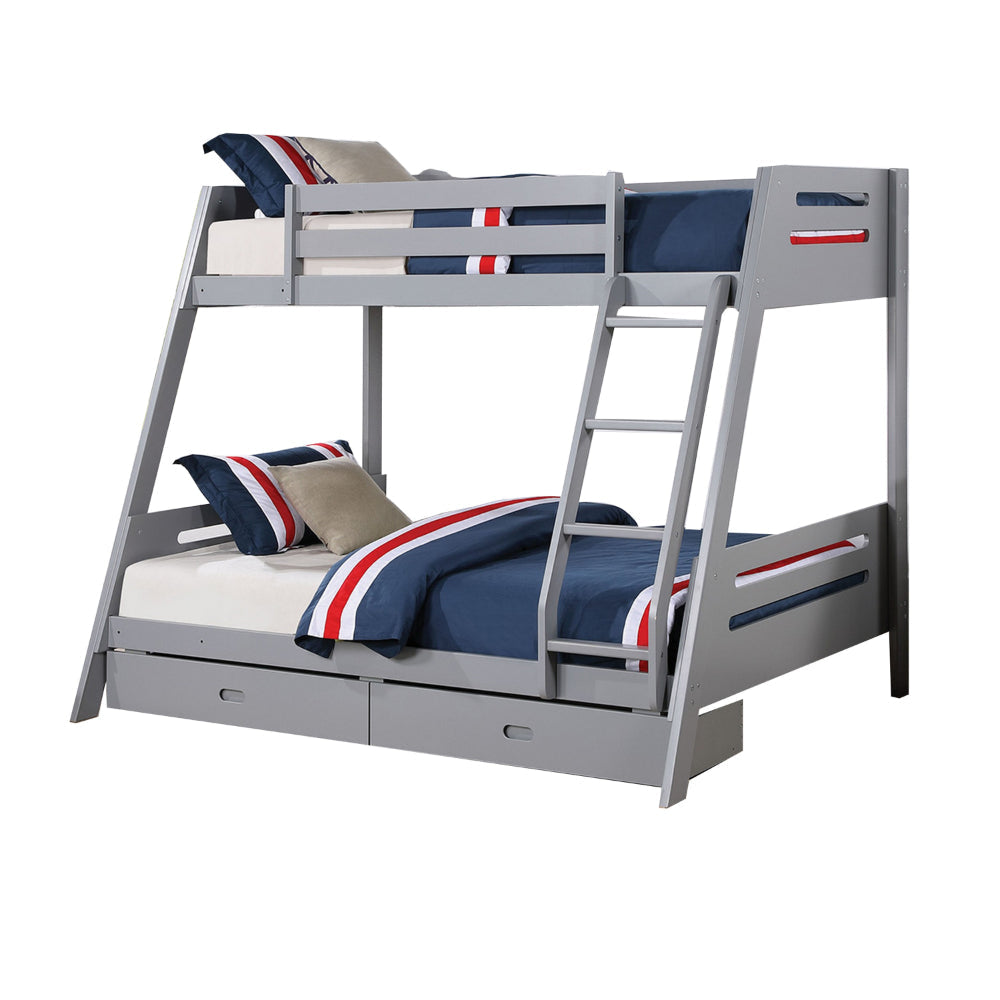 Emily Twin Over Full Bunk Bed with Ladder 2 Drawers Gray Solid Wood By Casagear Home BM319865