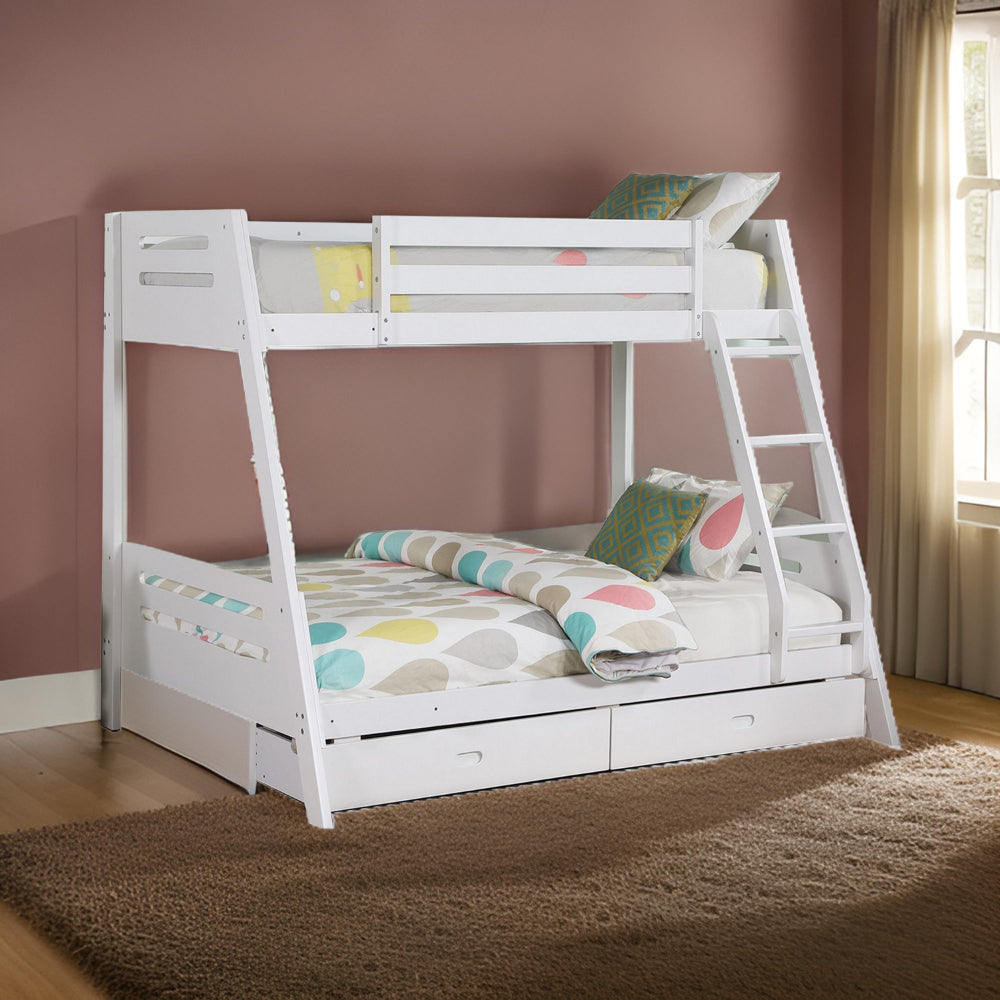 Emily Twin Over Full Bunk Bed with Ladder 2 Drawers White Solid Wood By Casagear Home BM319866