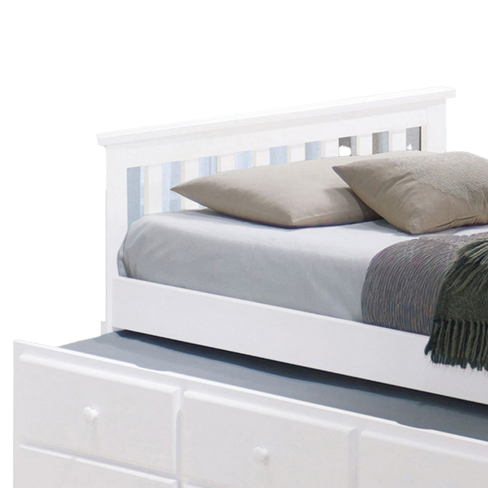 Clen Twin Captain Bed Trundle with 3 Drawer Storage White Solid Hardwood By Casagear Home BM319867