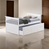 Clen Twin Captain Bed Trundle with 3 Drawer Storage White Solid Hardwood By Casagear Home BM319867