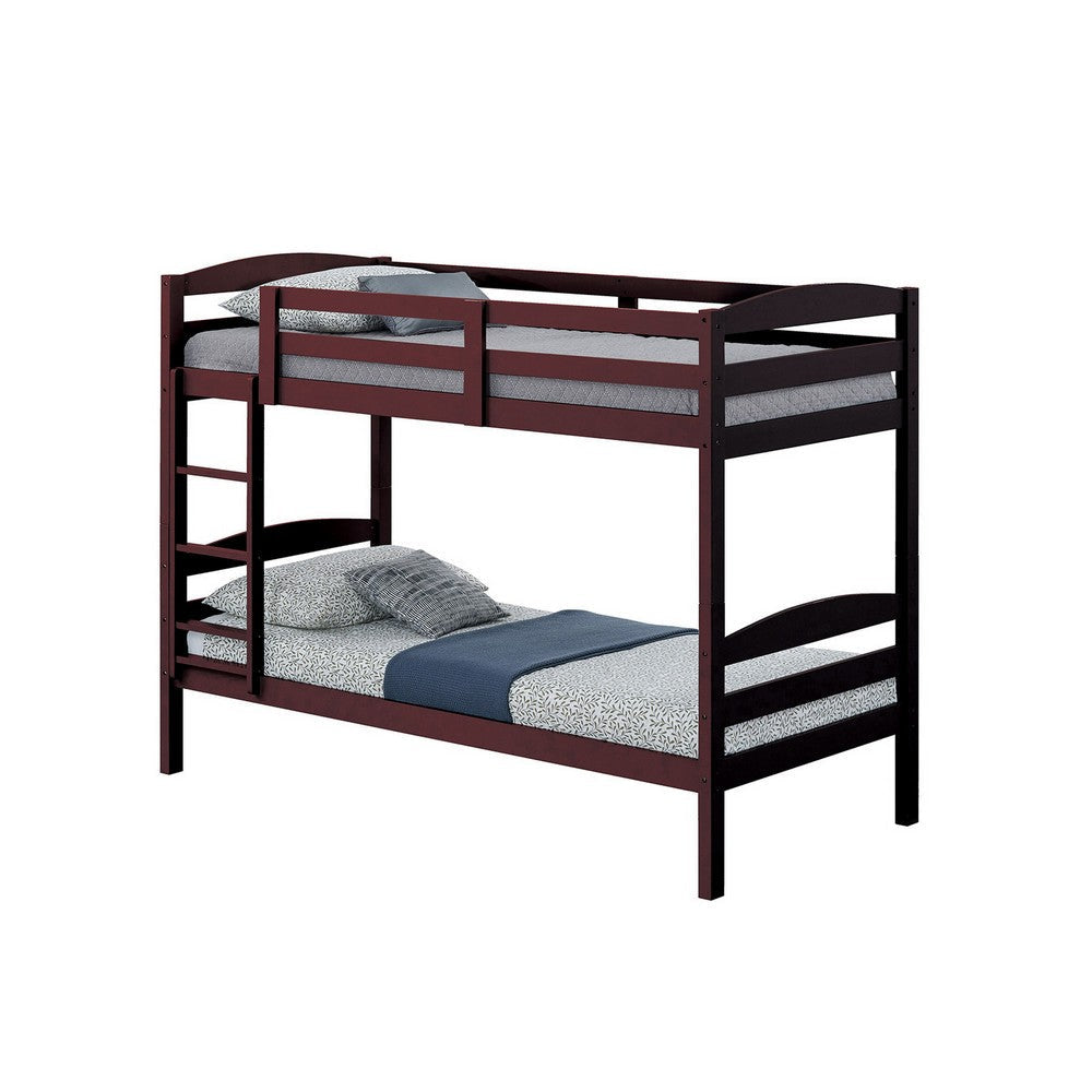 Sifa Twin Bunk Bed Convenient Ladder Arch Slat Design Espresso Brown By Casagear Home BM319869