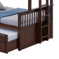 Veran Twin Over Full Bunk Bed Trundle and 3 Drawers Dark Brown Solid Wood By Casagear Home BM319872