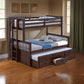 Veran Twin Over Full Bunk Bed Trundle and 3 Drawers Dark Brown Solid Wood By Casagear Home BM319872