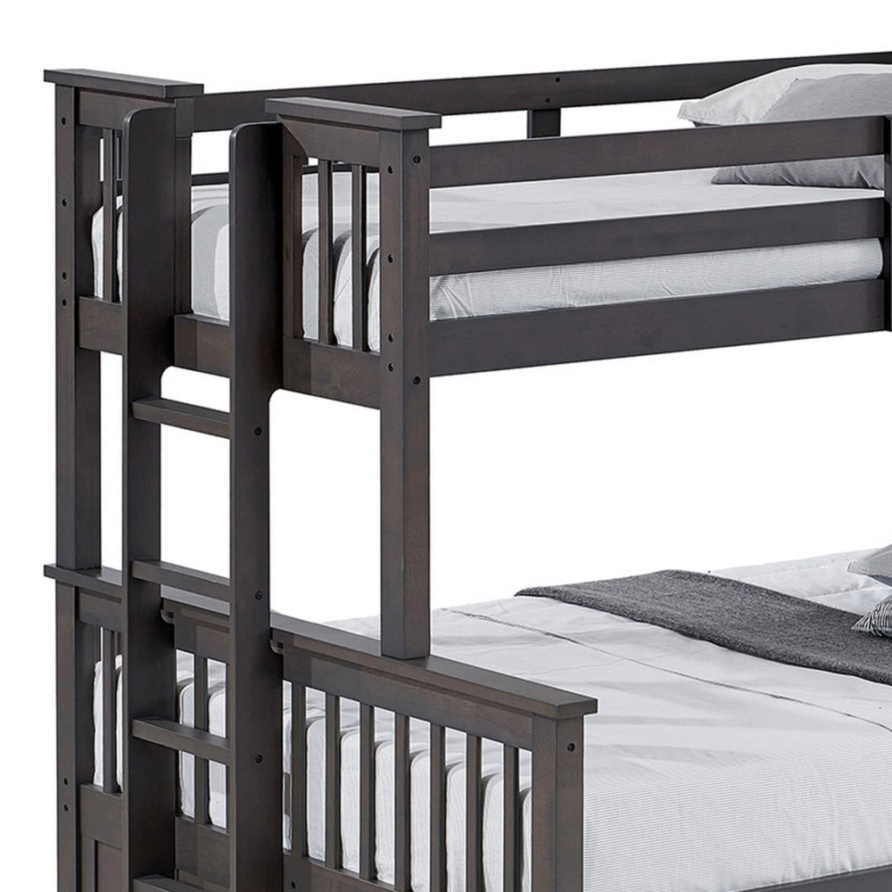 Veran Twin Over Full Bunk Bed Trundle and 3 Drawers Dark Gray Solid Wood By Casagear Home BM319873