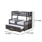 Veran Twin Over Full Bunk Bed Trundle and 3 Drawers Dark Gray Solid Wood By Casagear Home BM319873