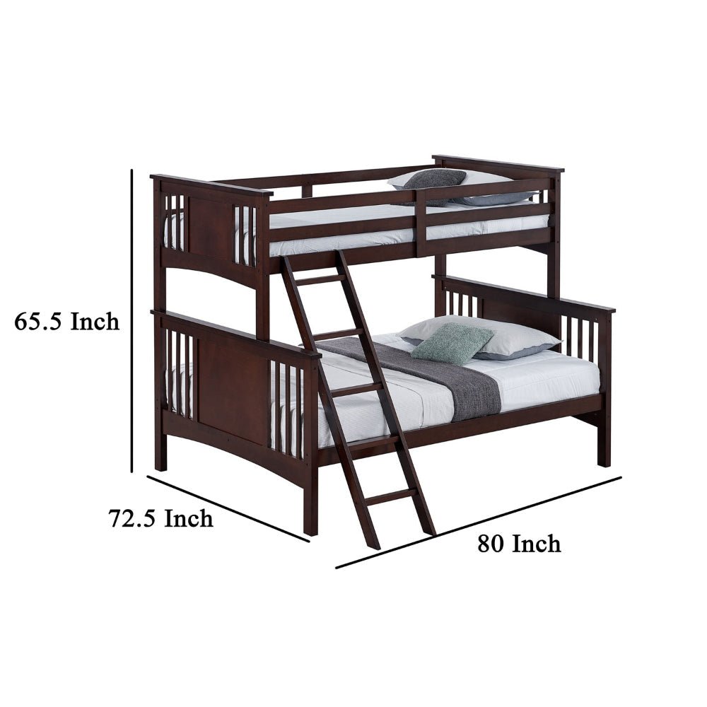 Ricky Twin Over Full Bunk Bed Angled Ladder Dark Brown Solid Hardwood By Casagear Home BM319875