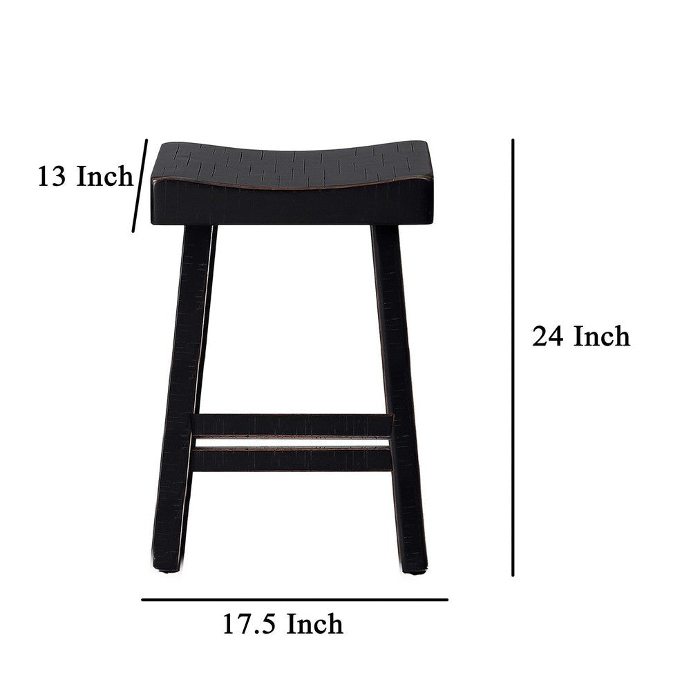 Bianca Counter Stool Set of 2 Saddle Seat Farmhouses Black Solid Wood By Casagear Home BM319878