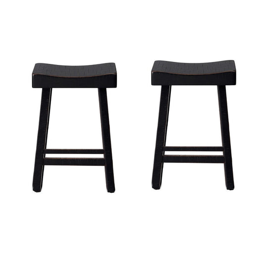 Bianca Counter Stool Set of 2, Saddle Seat, Farmhouses Black Solid Wood By Casagear Home