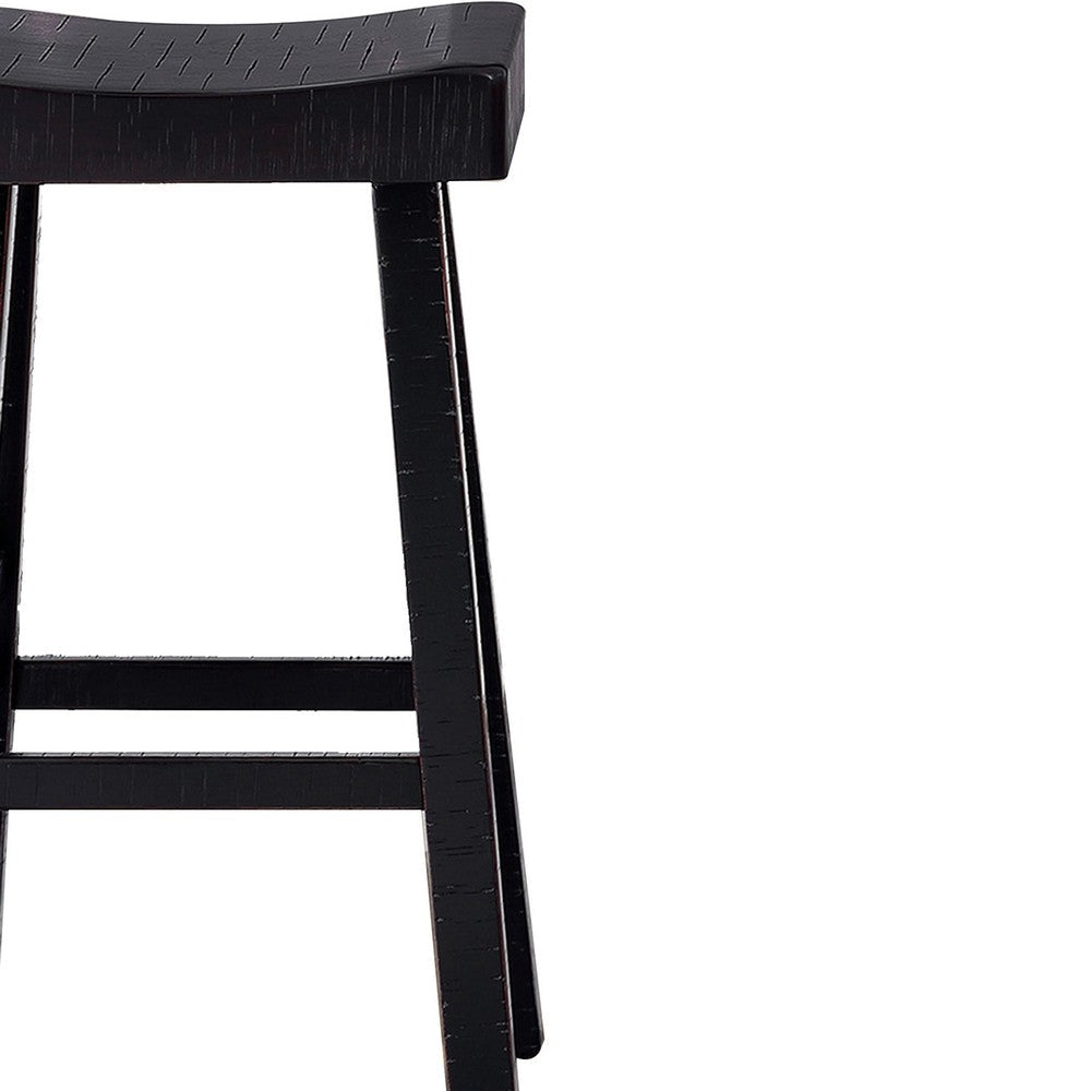 Bianca Barstool Set of 2 Saddle Seat Farmhouses Style Black Solid Wood By Casagear Home BM319879