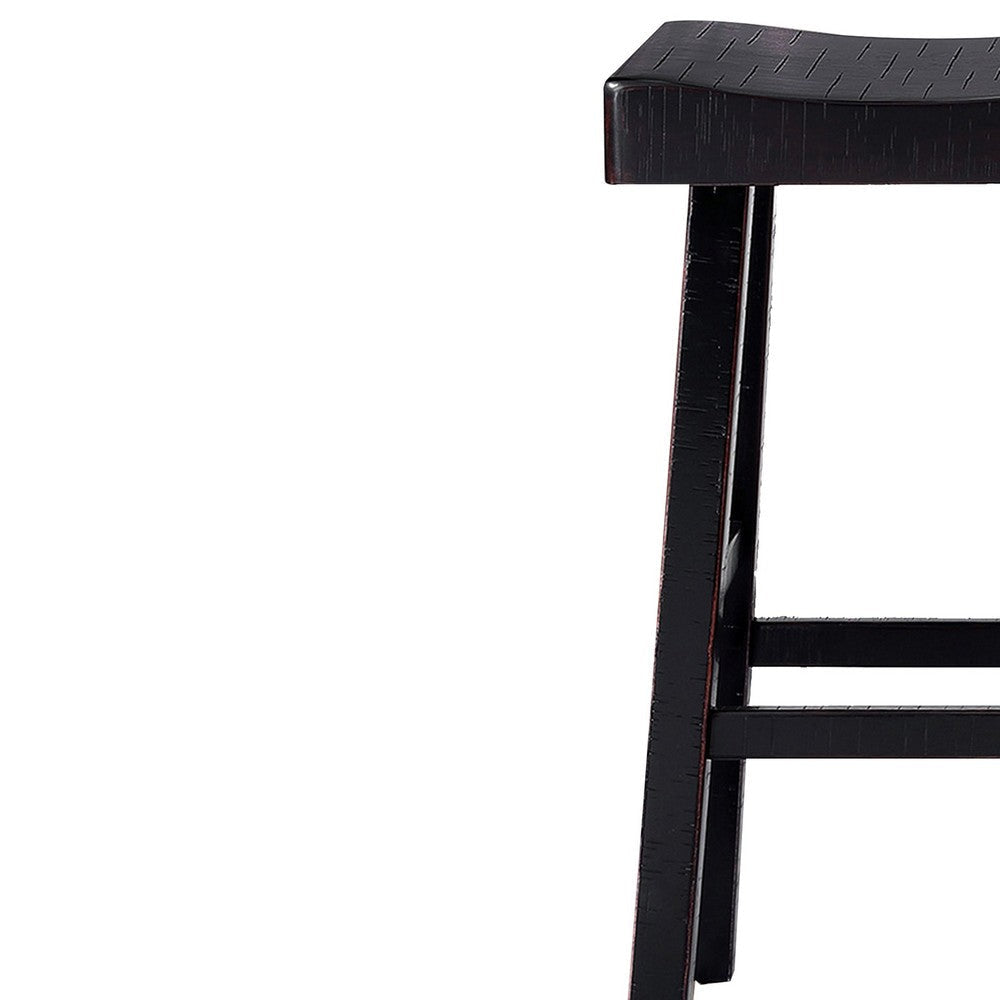 Bianca Barstool Set of 2 Saddle Seat Farmhouses Style Black Solid Wood By Casagear Home BM319879