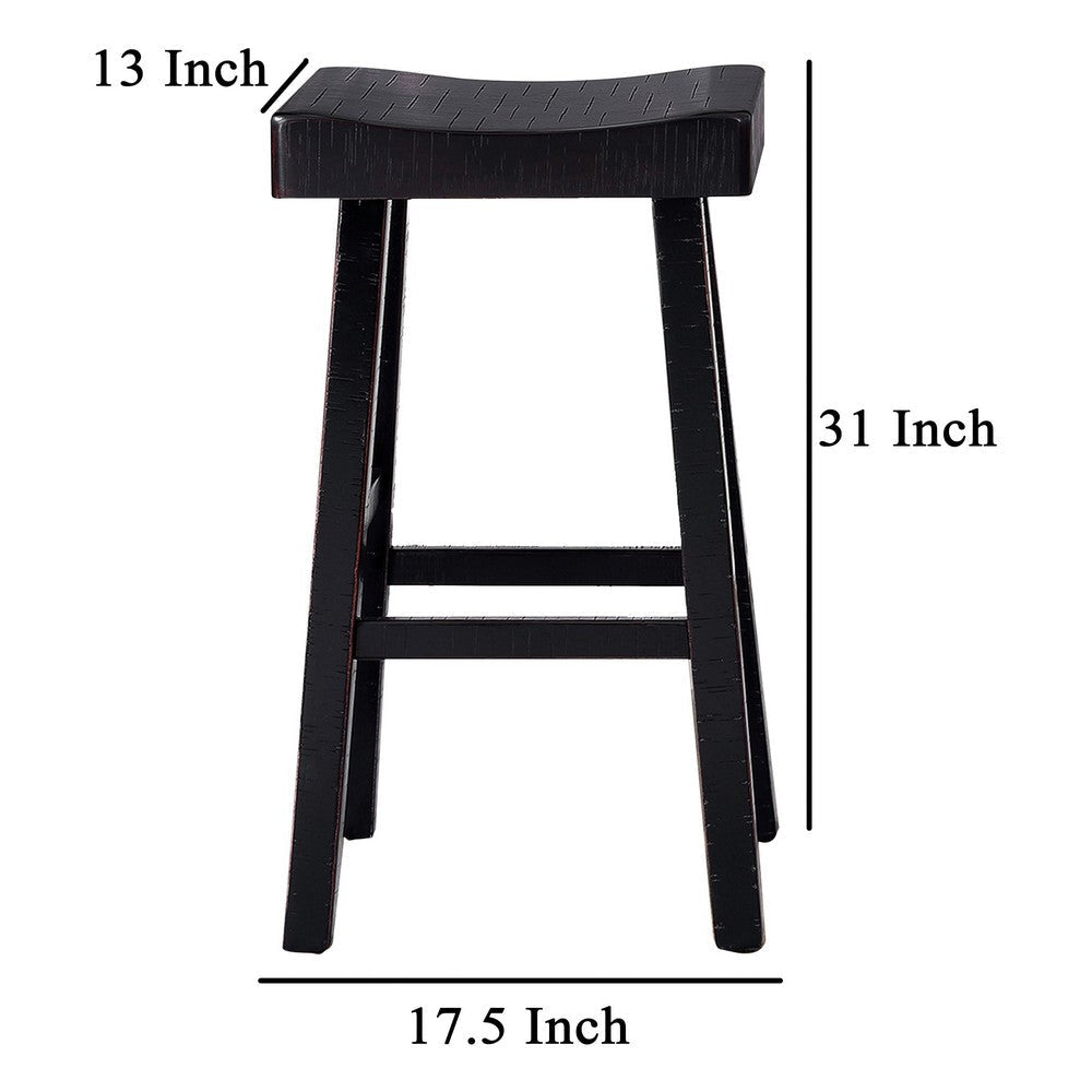 Bianca Barstool Set of 2 Saddle Seat Farmhouses Style Black Solid Wood By Casagear Home BM319879