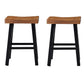 Bianca Counter Stool Set of 2, Light Brown Saddle Seat, Black Solid Wood By Casagear Home