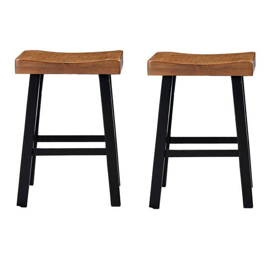 Bianca Counter Stool Set of 2, Light Brown Saddle Seat, Black Solid Wood By Casagear Home