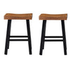 Bianca Counter Stool Set of 2, Light Brown Saddle Seat, Black Solid Wood By Casagear Home