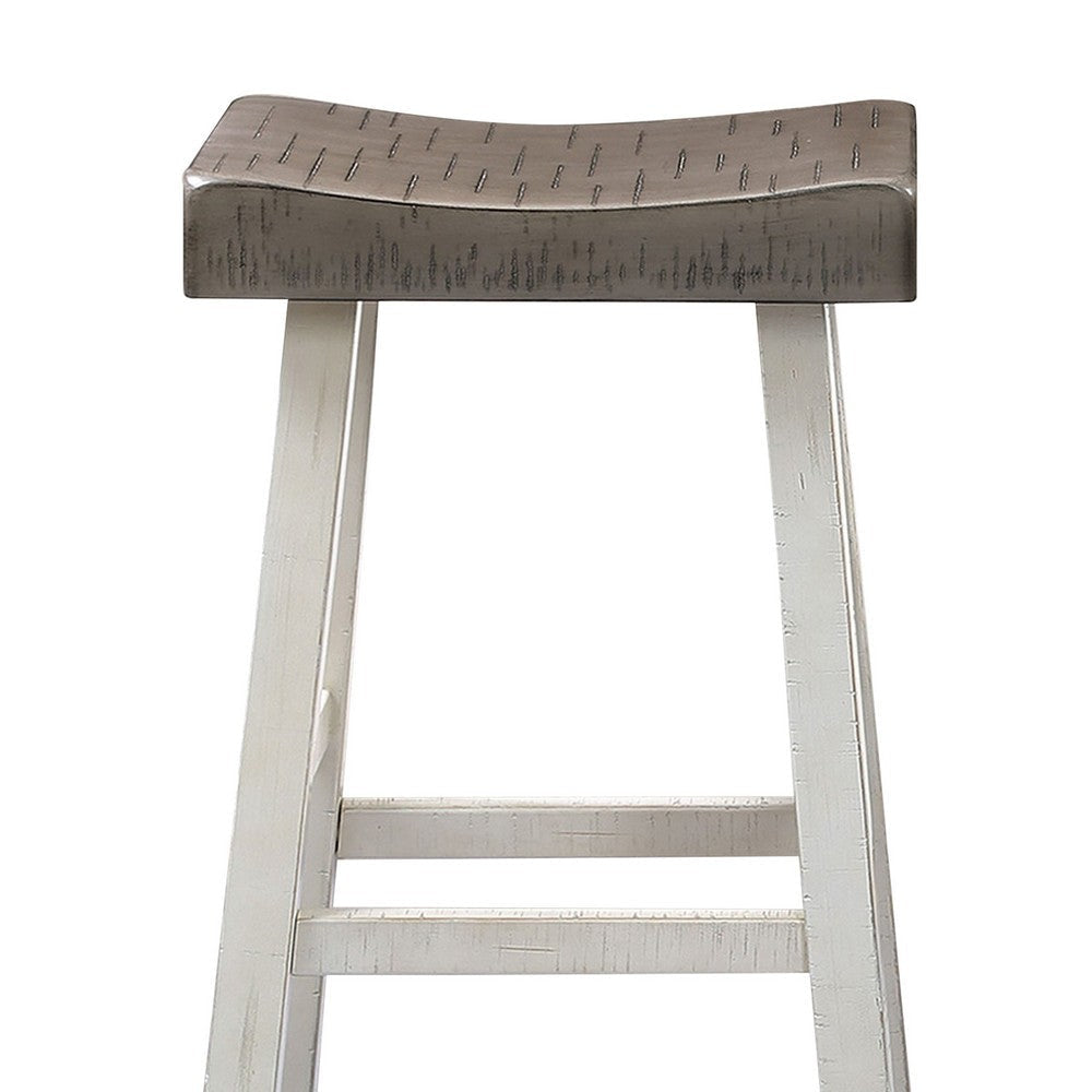 Bianca Counter Stool Set of 2 Dark Gray Saddle Seat White Solid Wood By Casagear Home BM319882