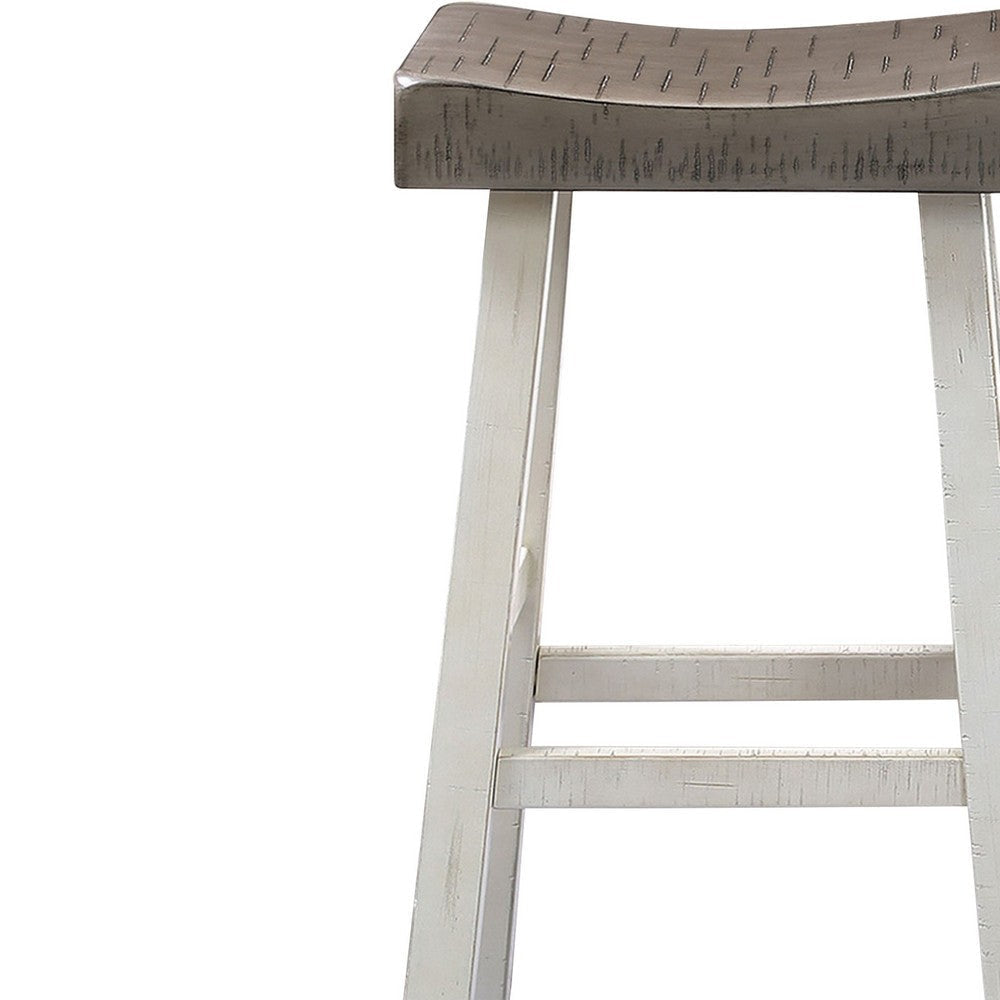 Bianca Counter Stool Set of 2 Dark Gray Saddle Seat White Solid Wood By Casagear Home BM319882