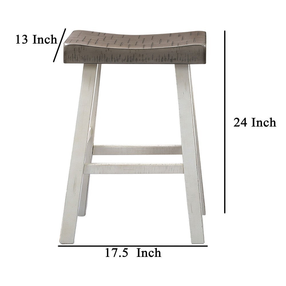 Bianca Counter Stool Set of 2 Dark Gray Saddle Seat White Solid Wood By Casagear Home BM319882