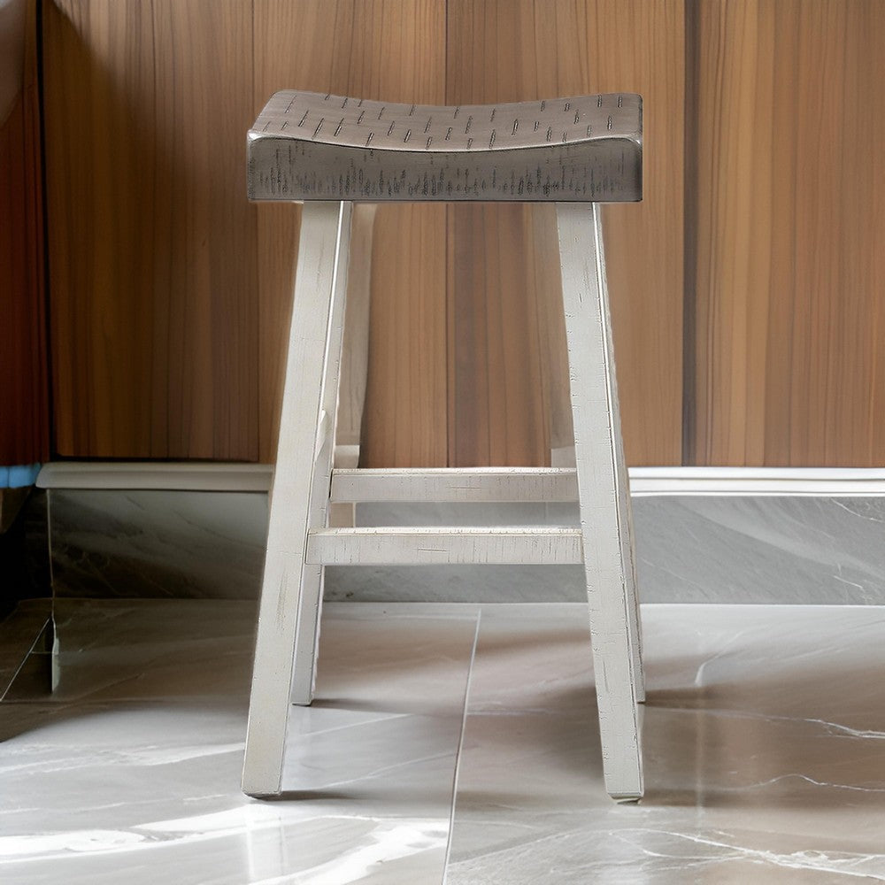 Bianca Counter Stool Set of 2 Dark Gray Saddle Seat White Solid Wood By Casagear Home BM319882