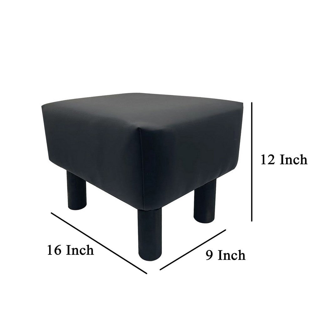 Ginni Footstool Ottoman Set of 2 Black Faux Leather Soft Seat Wood Legs By Casagear Home BM319889