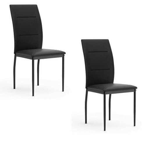 Miya Side Dining Chair Set of 2, Black Faux Leather, Sleek Metal Legs By Casagear Home