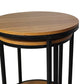 Molly Nesting Table Set of 2 Round Brown Solid Wood Top Black Metal Frame By Casagear Home BM319892