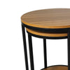 Molly Nesting Table Set of 2 Round Brown Solid Wood Top Black Metal Frame By Casagear Home BM319892