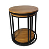 Molly Nesting Table Set of 2, Round Brown Solid Wood Top, Black Metal Frame By Casagear Home