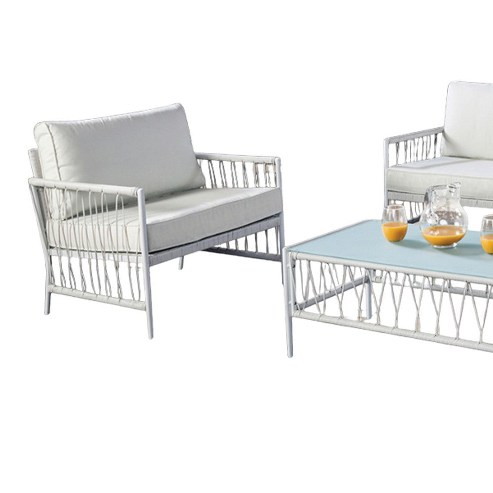 Hema 4 Piece Patio Set with 2 Chairs Table and Sofa White Fabric Metal By Casagear Home BM319897