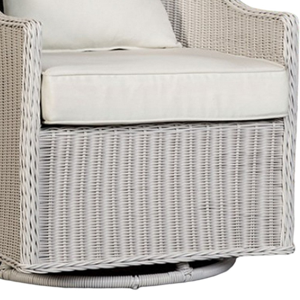 Tomo Outdoor Swivel Chair Wingback Design White Fabric Wicker Rattan By Casagear Home BM319898