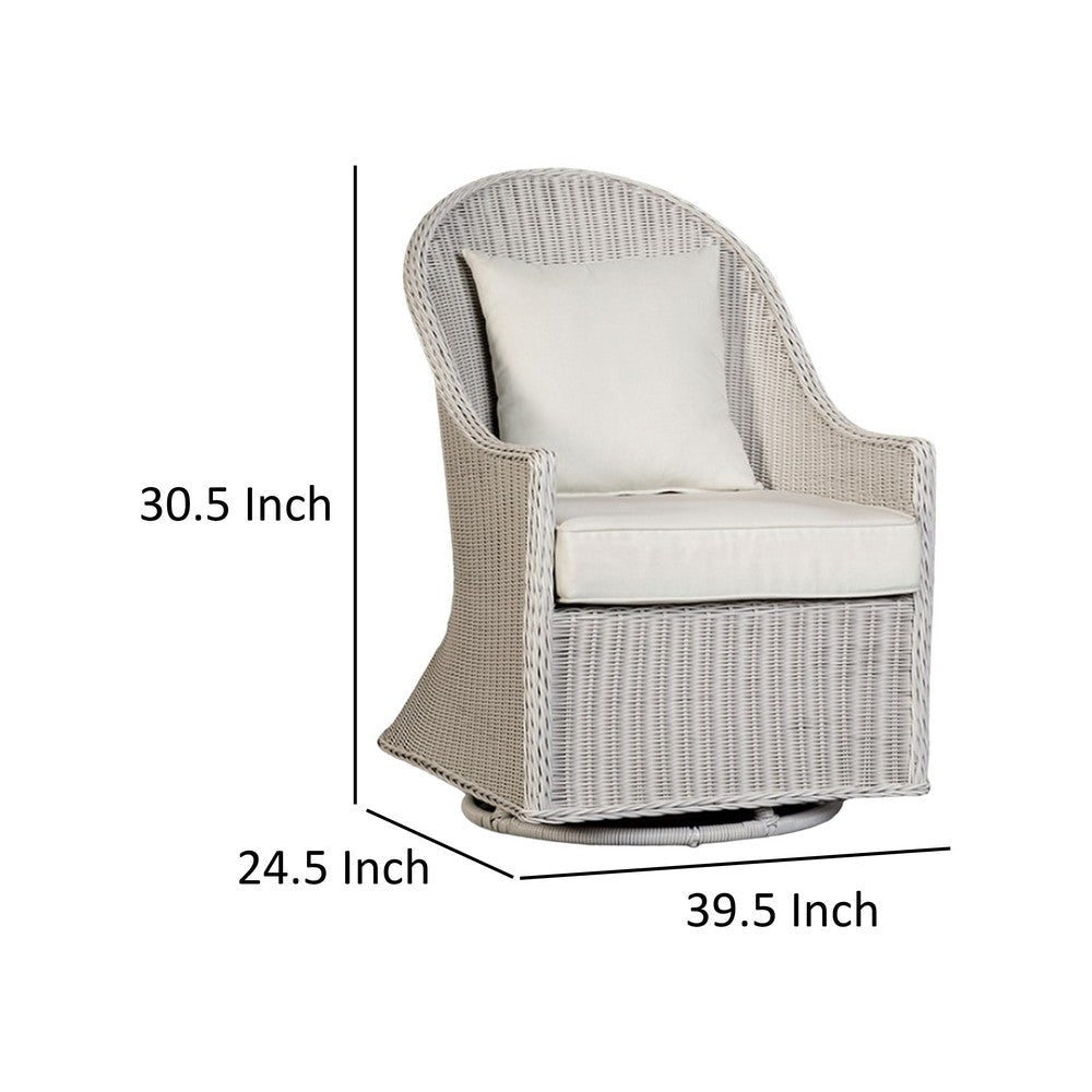 Tomo Outdoor Swivel Chair Wingback Design White Fabric Wicker Rattan By Casagear Home BM319898