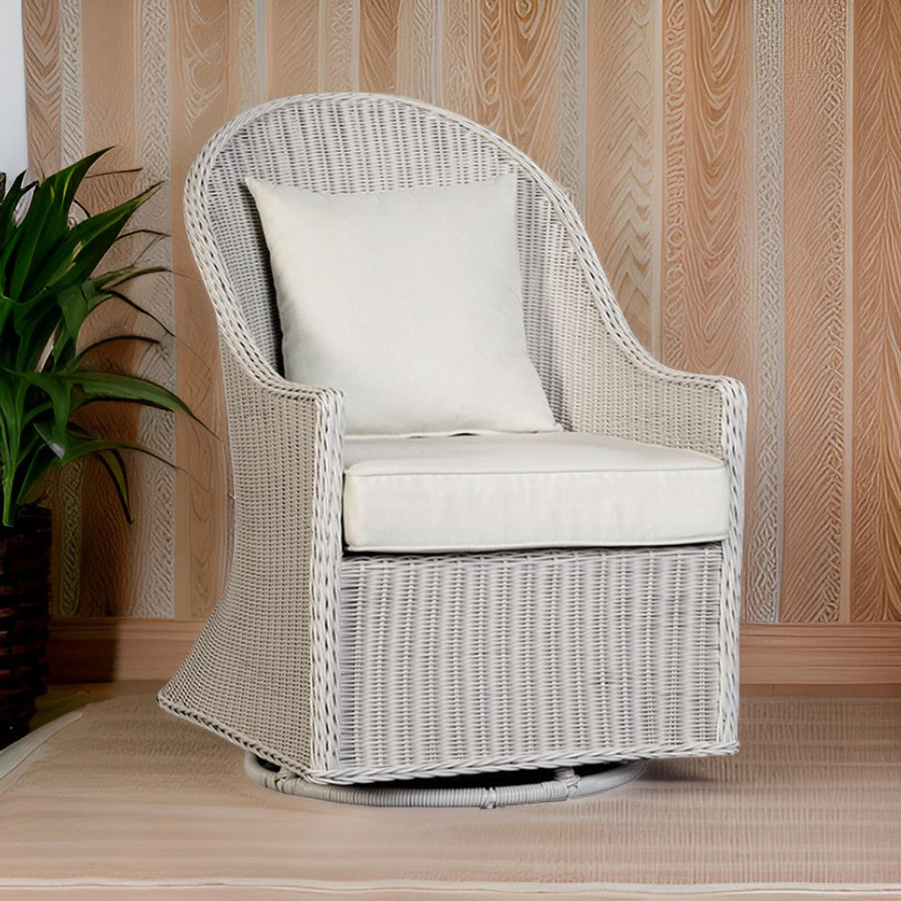 Tomo Outdoor Swivel Chair Wingback Design White Fabric Wicker Rattan By Casagear Home BM319898