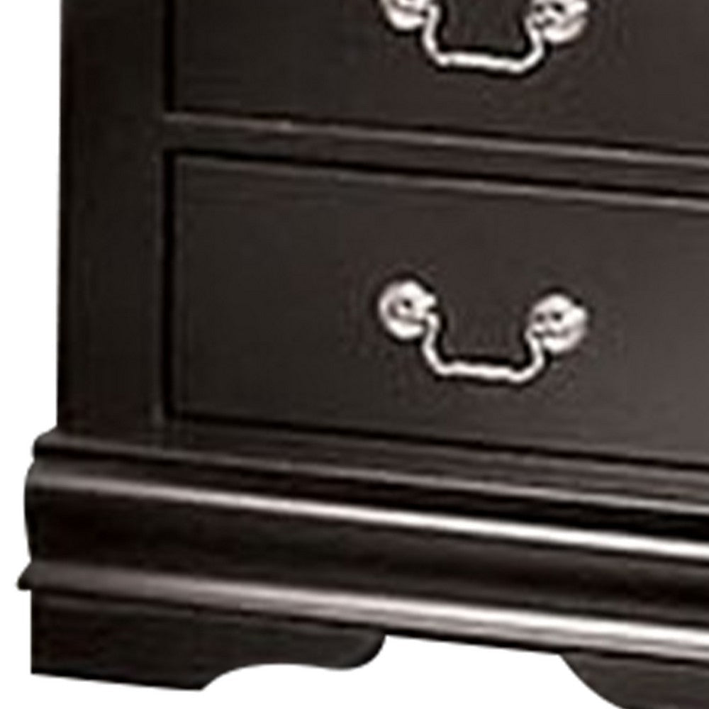 Ryla Nightstand 2 Drawers Black Solid Wood Nickel Metal Drop Handles By Casagear Home BM319899