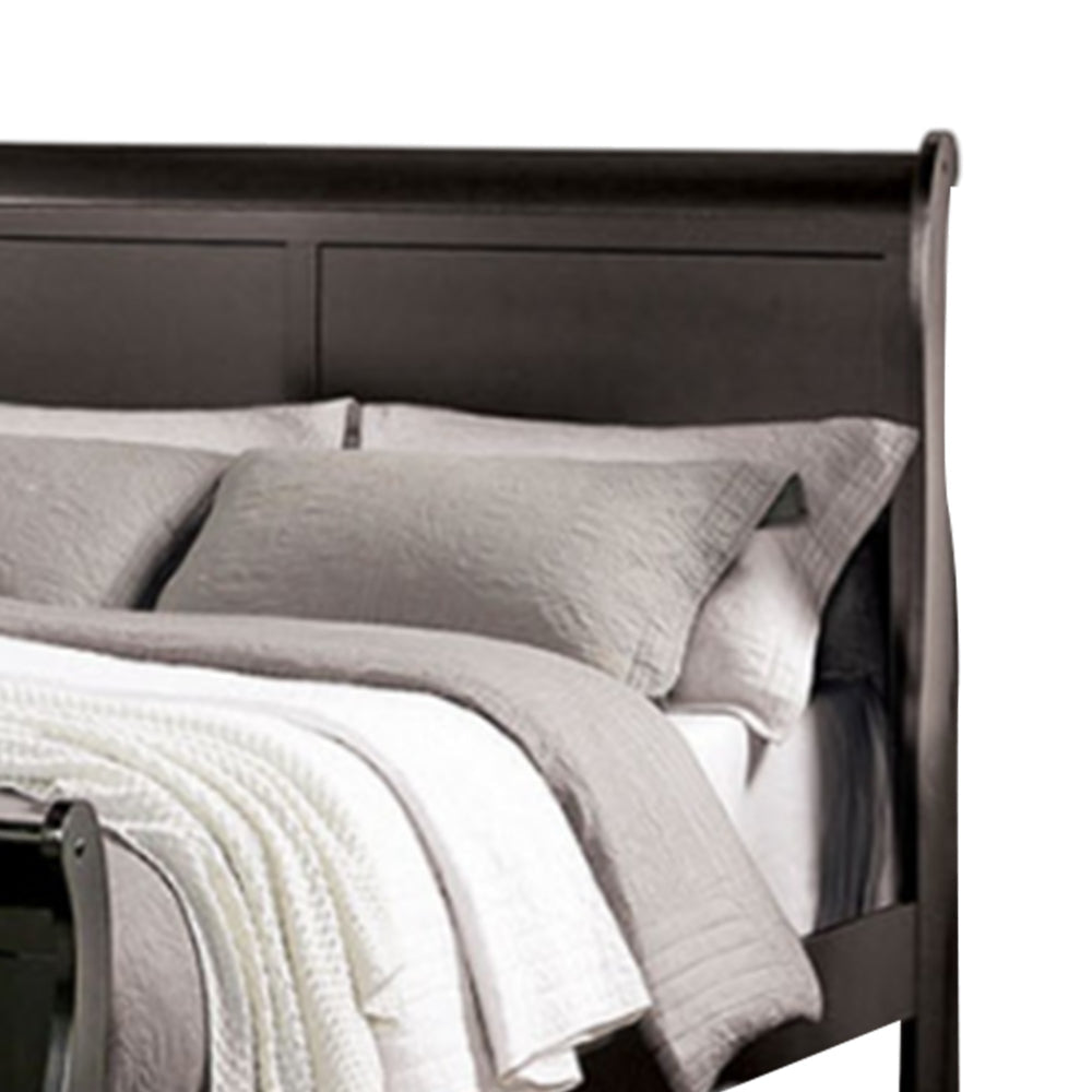 Ryla Queen Size Bed Classic Sleigh Panel Headboard Black Solid Wood By Casagear Home BM319900