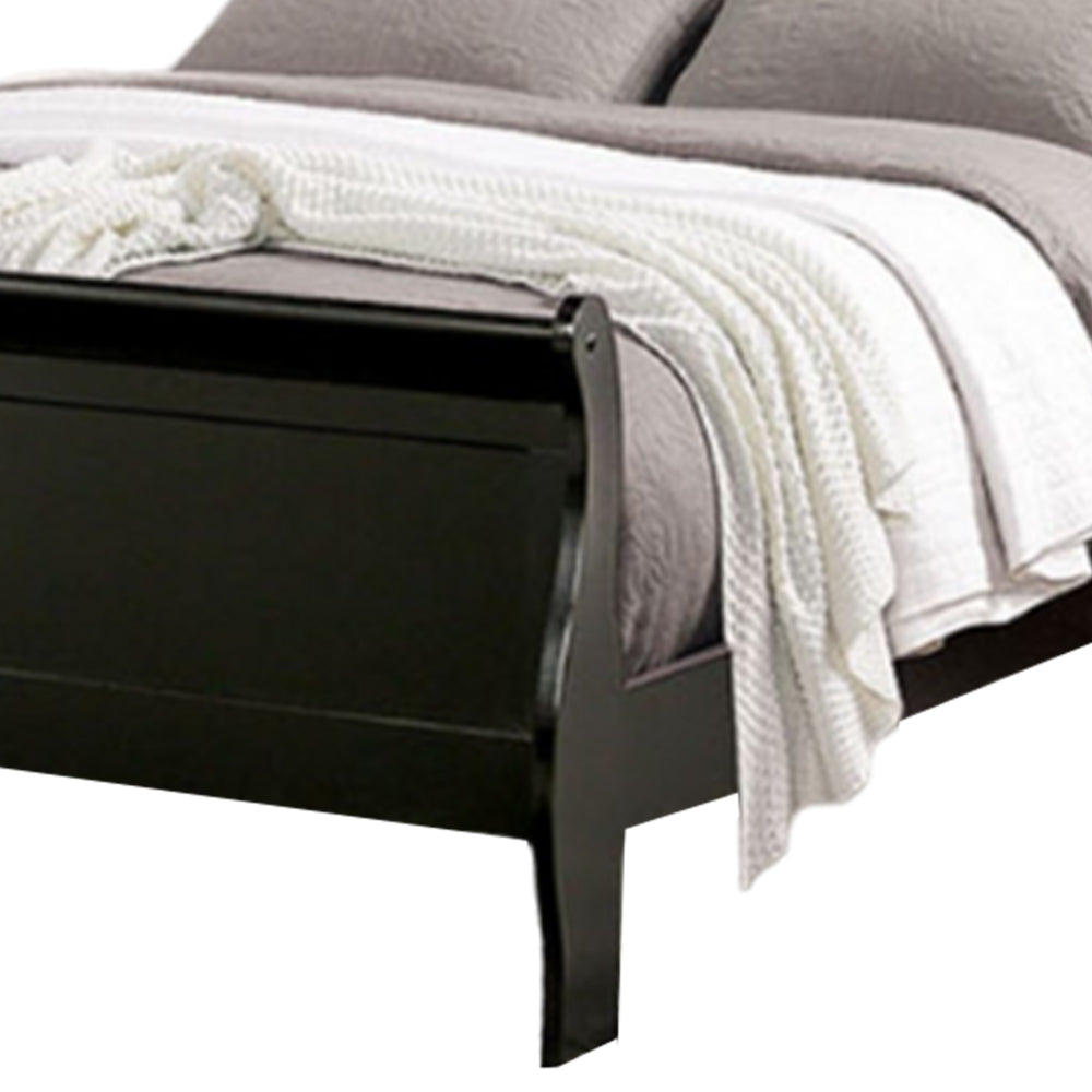 Ryla Twin Size Bed Classic Sleigh Panel Headboard Black Solid Wood By Casagear Home BM319901