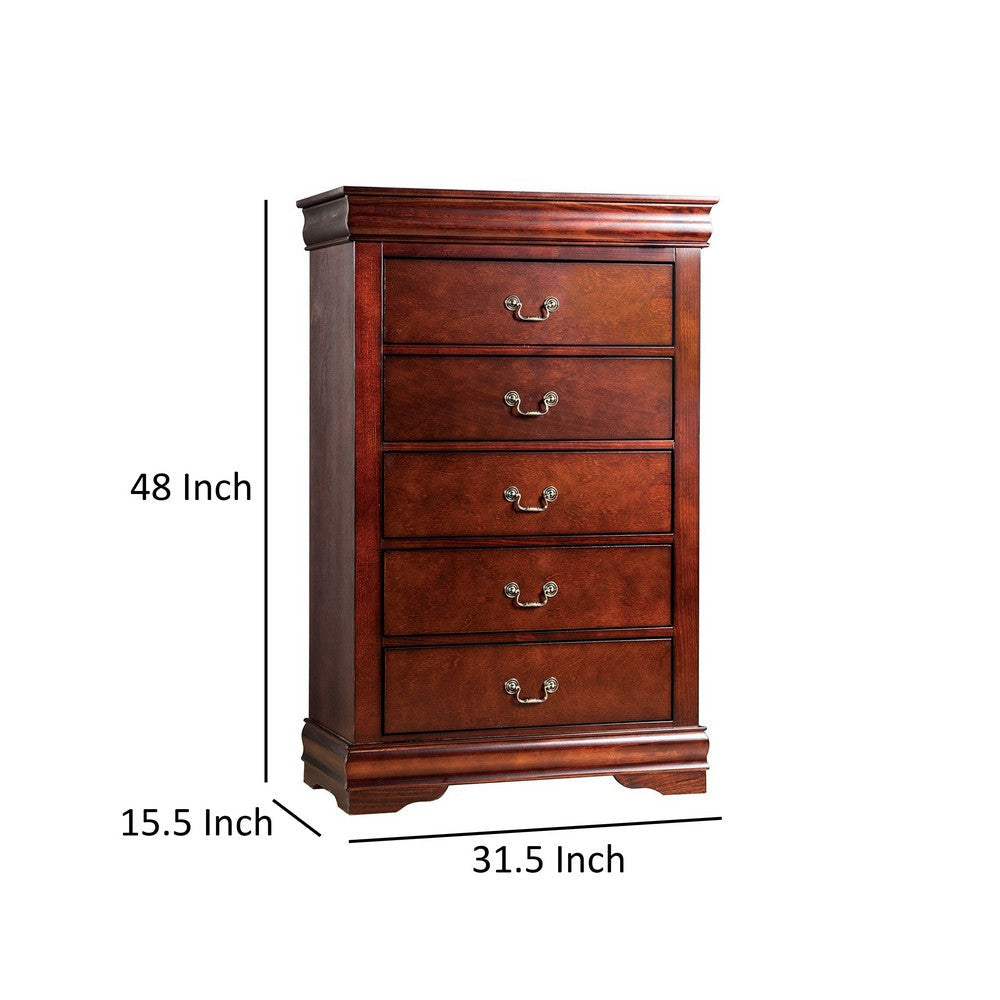 Ryla Tall Dresser Chest 5 Drawers Metal Handles Cherry Brown Solid Wood By Casagear Home BM319902