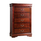 Ryla Tall Dresser Chest, 5 Drawers, Metal Handles, Cherry Brown Solid Wood By Casagear Home