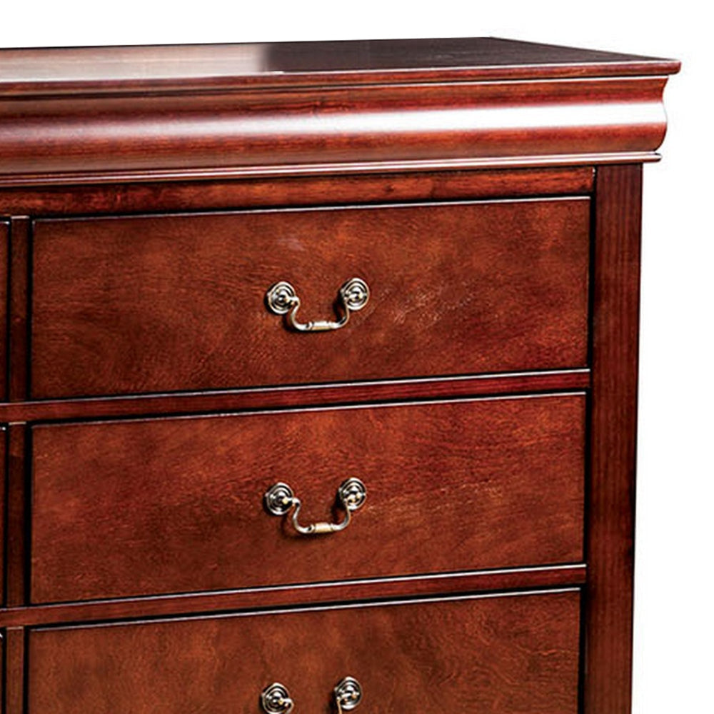 Ryla Wide Dresser 6 Drawers Bronze Metal Handles Cherry Brown Solid Wood By Casagear Home BM319903