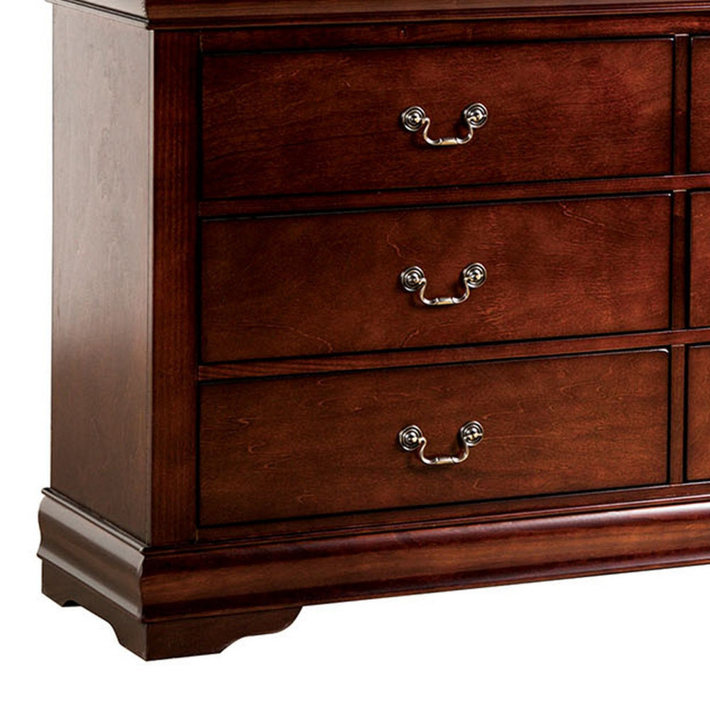 Ryla Wide Dresser 6 Drawers Bronze Metal Handles Cherry Brown Solid Wood By Casagear Home BM319903