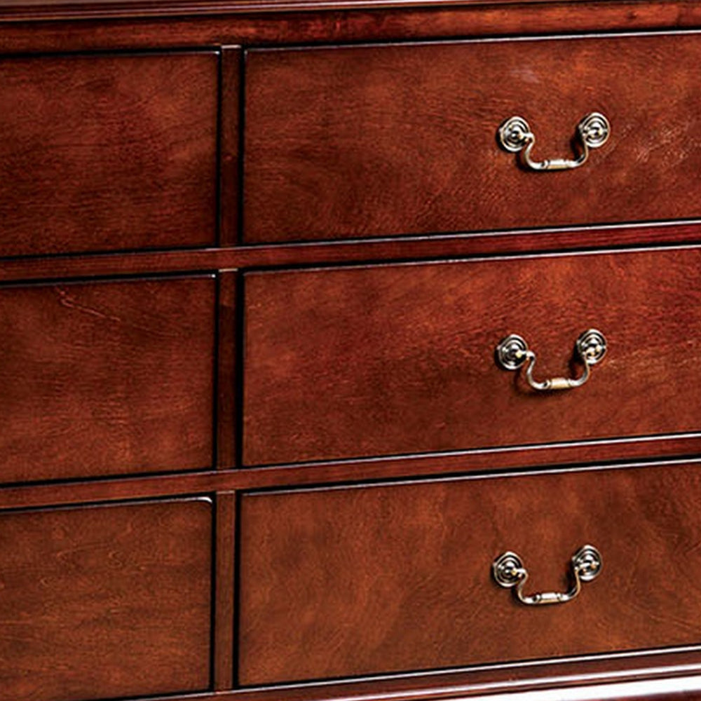 Ryla Wide Dresser 6 Drawers Bronze Metal Handles Cherry Brown Solid Wood By Casagear Home BM319903