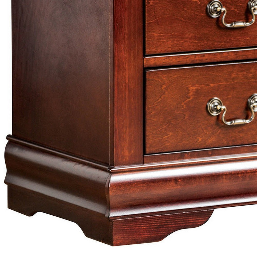 Ryla Nightstand 2 Drawers Cherry Brown Solid Wood Bronze Drop Handles By Casagear Home BM319904